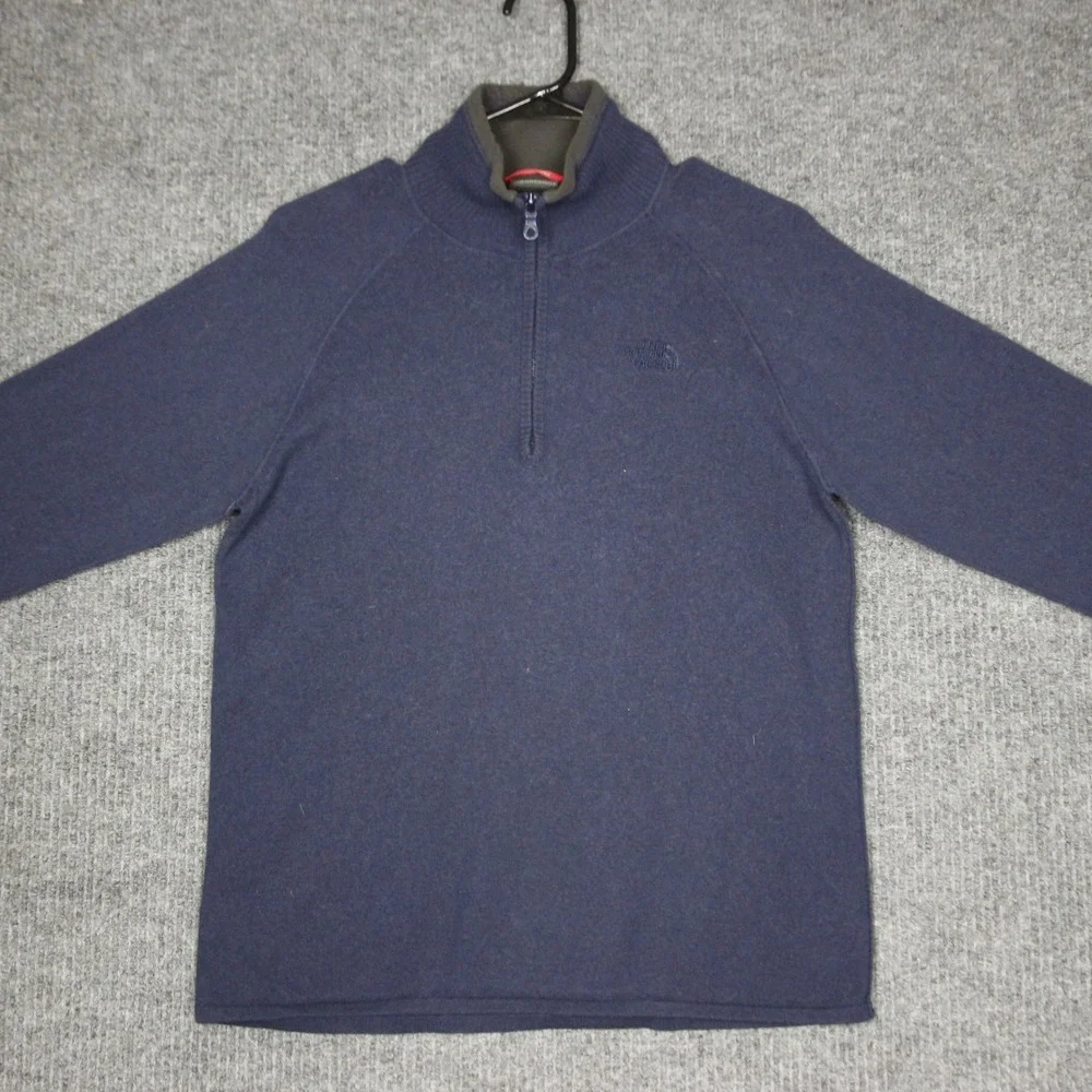 The North Face Mens Pullover Sweater‎ Navy Blue 1/4 Zip Size S Cotton Wool Blend